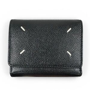Maison Margiela Black Crossgrain Leather Trifold Wallet